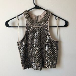Black and Tan Sequin Crop Top XS